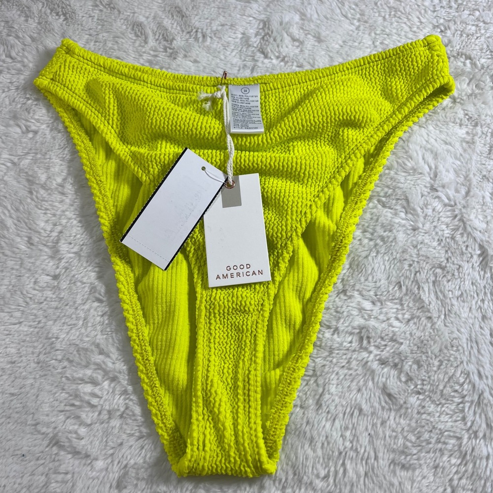 Good American Electric Yellow Smocked High Waist Bikini Bottoms GSW0145 Size 3/4